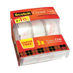 Dispenzor na lepiacu pásku, manuálny, 19 mm x 7,5 m, 3M SCOTCH "Crystal", 2+1 akcia