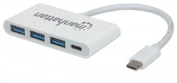 USB-C HUB, 3 x USB 3.2, 1 x USB-C (PD), MANHATTAN, biela