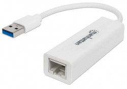 Ethernet adapter, Gigabites, USB 3.0 konektor, MANHATTAN, biela