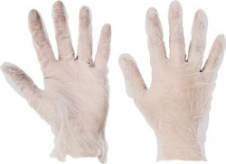 Ochranné rukavice, jednorazové, vinyl, veľkosť: L/9, nepudrované "Rail"