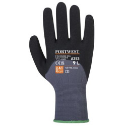 Ochranné rukavice, nylonové, nitrilová pena, L, "DermiFlex Ultra Plus", sivo-čierna