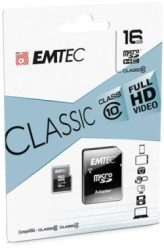 Pamä�ová karta, microSDHC, 16GB, CL10, 20/12 MB/s, adaptér, EMTEC "Classic"
