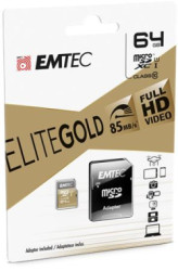 Pamä�ová karta, microSDXC, 64GB, UHS-I/U1, 85/20 MB/s, adaptér, EMTEC "Elite Gold"