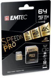 Pamä�ová karta, microSDXC, 64GB, UHS-I/U3/V30/A2, 100/95 MB/s, adaptér, EMTEC "SpeedIN"
