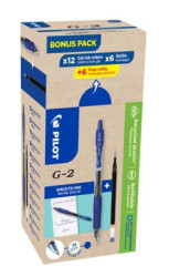 Glov pero, 0,32 mm, stlac mechanizmus, PILOT "G-2, Bonus Pack", modr + npl