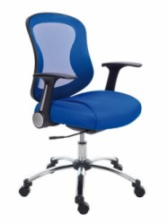 Kancelárska stolička, s opierkami, čalúnená,  chrómový podstavec, MaYAH "Spirit", modrá