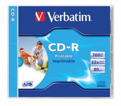 CD-R disk, potlačiteľný, matný, ID, AZO, 700MB, 52x, 1 ks, klasický obal, VERBATIM