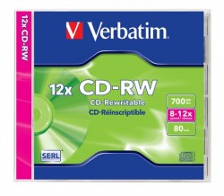 CD-RW 700 MB, 8-10x prepisovaten, klasick obal, SERL, 8-12x, tandardn obal, VERBATIM