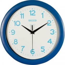 Nástenné hodiny, 28,5 cm, modrý rám, modré číslice, SECCO "Sweep second"