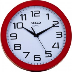 Nástenné hodiny, 24,5 cm, červený rám, SECCO "Sweep second"