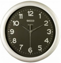 Nástenné hodiny, 28,5 cm, čierny číselník, SECCO "Sweep Second", strieborný rám