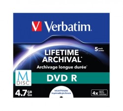 DVD R, archivan, potlaiten, M-DISC, 4,7 GB, 4x, tandardn obal, VERBATIM