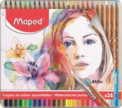 Akvarelov ceruzky, sada, so tetcom, v plechovej krabike, MAPED 
