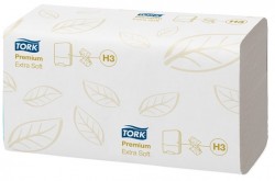 Papierové utierky, Z ohyb, 2-vrstvové, H3 systém, Premium, TORK "Extra Soft Singlefold", biele
