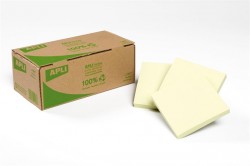 Samolepiaci bloček, 75x75 mm, 100 listov, z recyklovaného papiera, APLI, žltý