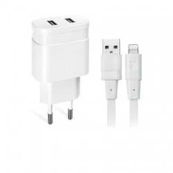 Sieťová nabíjačka, 2 x USB, 3,4A, s lightning káblom (Apple), RIVACASE "VA 4125 WD2", biela