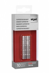 Extra silný magnet v tvare valca, 10 ks, SIGEL "SuperDym", strieborný