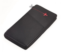 Puzdro na cestovné dokumenty, s RFID ochranou, s guľôčkovým perom, TROIKA, "Red Pepper", čierne