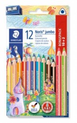 Farebn ceruzky, sada, trojhrann, hrub, so strhadlom, STAEDTLER "Noris Jumbo 128", 10+2 rznych farieb
