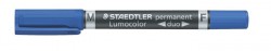 Permanentný popisovač, F/M, 0,6/1,5 mm, kužeľový hrot, s 2 hrotmi, STAEDTLER "Lumocolor Duo", modrý