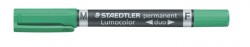 Permanentný popisovač, F/M, 0,6/1,5 mm, kužeľový hrot, s 2  hrotmi, STAEDTLER "Lumocolor Duo", zelený
