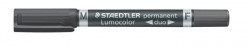 Permanentný popsiovač, F/M, 0,6/1,5 mm, kužeľový hrot, s 2 hrotmi, STAEDTLER "Lumocolor Duo", čierny