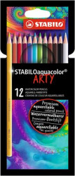 Akvarelová ceruzka, sada, STABILO "Aquacolor ARTY", 12 rôznych farieb