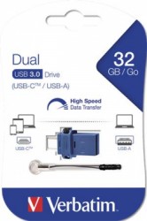 USB kľúč, 32GB, USB 3.2+USB-C adapter, VERBATIM "Dual"