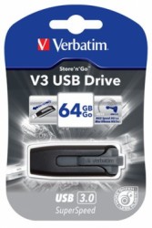 USB kľúč, 64GB, USB 3.2, 60/12 MB/sec, VERBATIM "V3", čierno-sivá