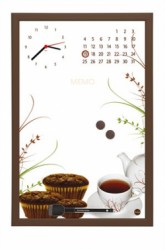 Odkazová tabuľa, s hodinami a kalendárom, 30x45 cm, hnedý rám