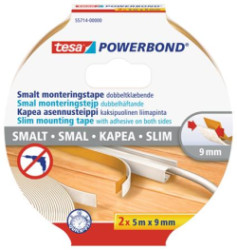 Montážna páska, úzka, 2 x 9 mm x 5 m, TESA, "Powerbond"