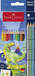 Farebn ceruzky, sada, trojhrann, FABER-CASTELL "Grip Dinosaurus" 10+3 rznych farieb