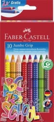Farebn ceruzky, sada, trojhrann, hrub, FABER-CASTELL "Grip", 10 rznych farieb