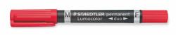 Permanentný popisovaè, F/M, 0,6/1,5 mm, kuže¾ový, s 2 hrotmi, STAEDTLER "Lumocolor Duo", èervený
