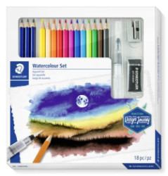 Akvarelov ceruzky, sada, so tetcom, gumou, strhadlom, grafitovou ceruzkou, STAEDTLER "146 10C", 12 rznych farieb