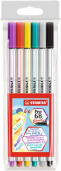 Fixky v tvare tetca, STABILO "Pen 68 brush", 6 farieb