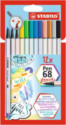 Fixky v tvare tetca, STABILO "Pen 68 brush", 12 farieb