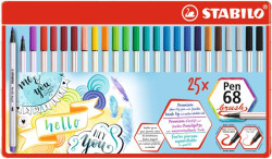 Fixky v tvare tetca, v plechovej krabike, STABILO "Pen 68 brush", 19 rznych farieb
