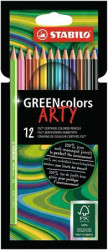 Farebn ceruzky, sada, eshrann tvar, STABILO "GreenColors ARTY", 12 rznych farieb