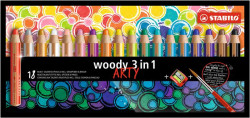 Farebn ceruzka, hrub, STABILO "Woody ARTY 3 in 1", 18 rznych farieb