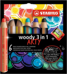 Farebn ceruzka, hrub, STABILO "Woody ARTY 3 in 1", 6 rznych farieb