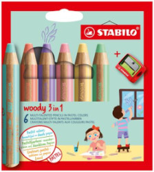 Farebn ceruzka, sada, hrub, STABILO "Woody 3 in 1 Pastel", 6 rznych pastelovch farieb
