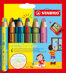 Farebn ceruzky, sada, STABILO "Woody 3 in 1 duo", 6 obojstrannch rznych farieb