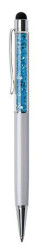 Gukov pero, krmovo-biela, vrch aqua modr, plnen SWAROVSKI kritmi, TOUCH, 14 cm, ART CRYSTELLA