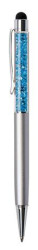 Gukov pero, strieborn, vrch plnen aqua modrm SWAROVSKI kritom, dotykov, 14 cm, ART CRYSTELLA