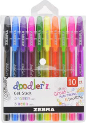 Glov pero, sada, 0,33 mm, s uzverom, ZEBRA "Doodler`z Neon & Fashion", mix 10 farieb