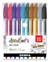 Glov pero, sada, 0,33 mm, s uzverom, ZEBRA "Doodler`z Glitter", 10 rznych farieb