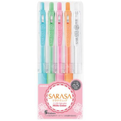 Glov pero, sada, 0,33 mm, stlac mechanizmus, ZEBRA "Sarasa Clip Milk", mix 5 pastelovch farieb