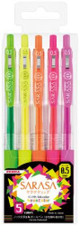 Glov pero, sada, 0,33 mm, stlac mechanizmus, ZEBRA "Sarasa Clip Neon", 5 nenovch farieb