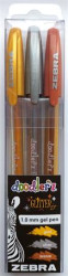 Glov pero, 0,33 mm, s vrchnkom, ZEBRA "Doodler`z Glitter", 3 rzne farby